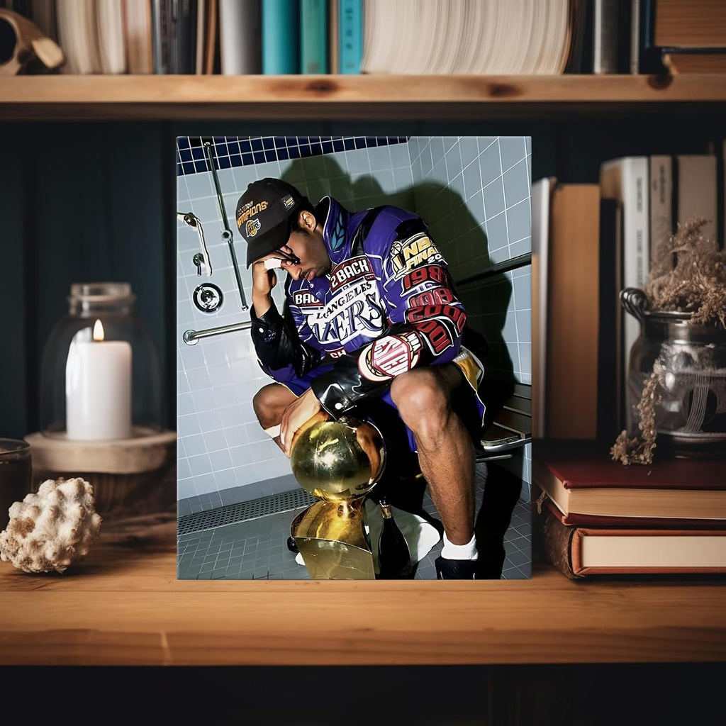 Kobe Bryant Canvas Wall Art Decor - Iconic Lakers Championship Celebration Artwork, Trophy and Team Tribute, Bold NBA Finals Victory Poster for Office, Home or Game Room Wall Decoration