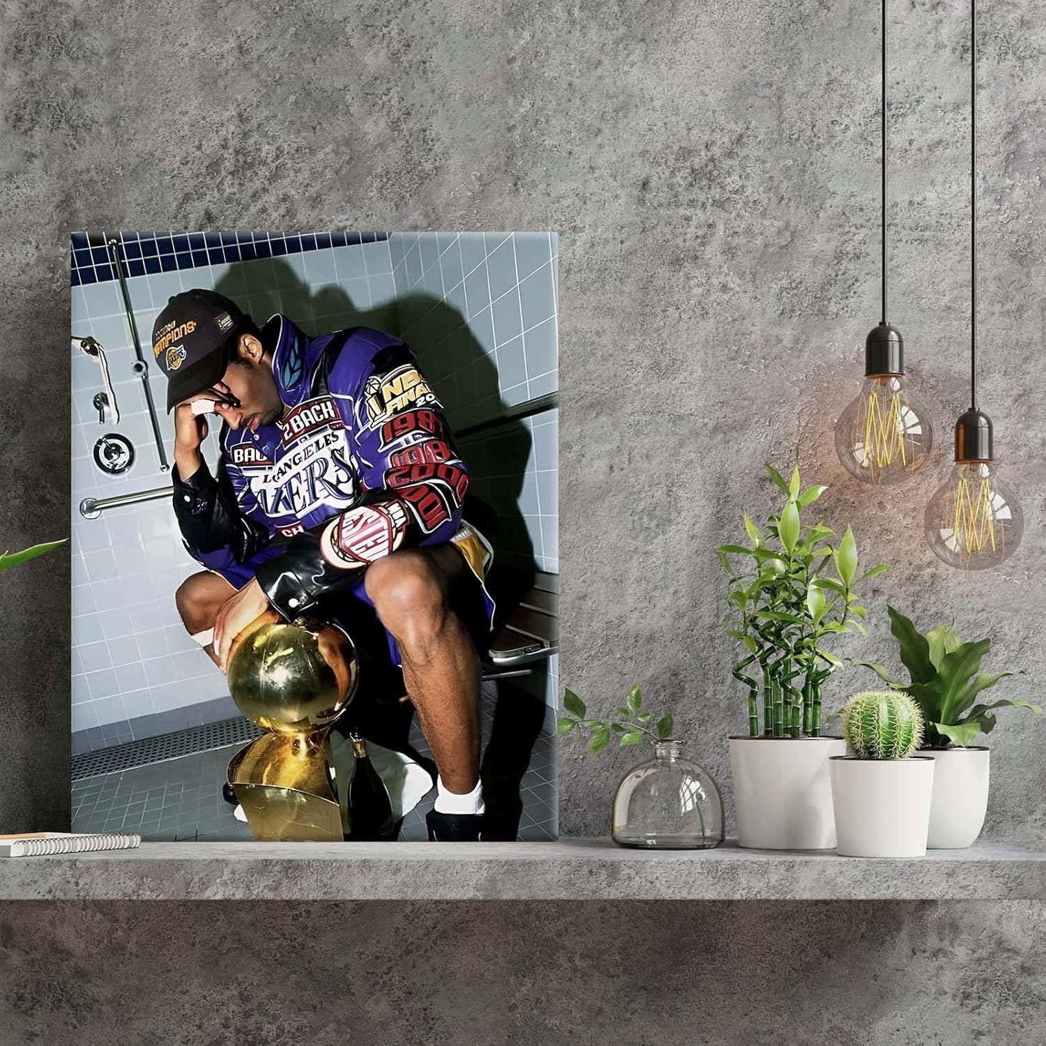 Kobe Bryant Canvas Wall Art Decor - Iconic Lakers Championship Celebration Artwork, Trophy and Team Tribute, Bold NBA Finals Victory Poster for Office, Home or Game Room Wall Decoration