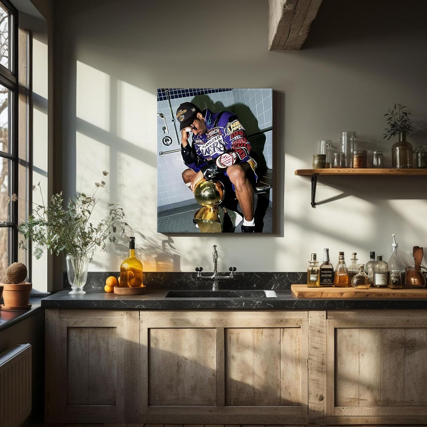 Kobe Bryant Canvas Wall Art Decor - Iconic Lakers Championship Celebration Artwork, Trophy and Team Tribute, Bold NBA Finals Victory Poster for Office, Home or Game Room Wall Decoration
