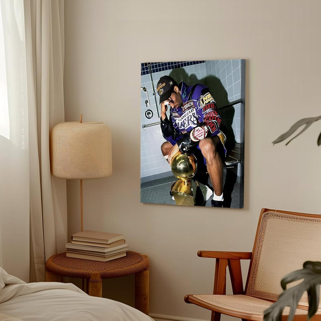 Kobe Bryant Canvas Wall Art Decor - Iconic Lakers Championship Celebration Artwork, Trophy and Team Tribute, Bold NBA Finals Victory Poster for Office, Home or Game Room Wall Decoration