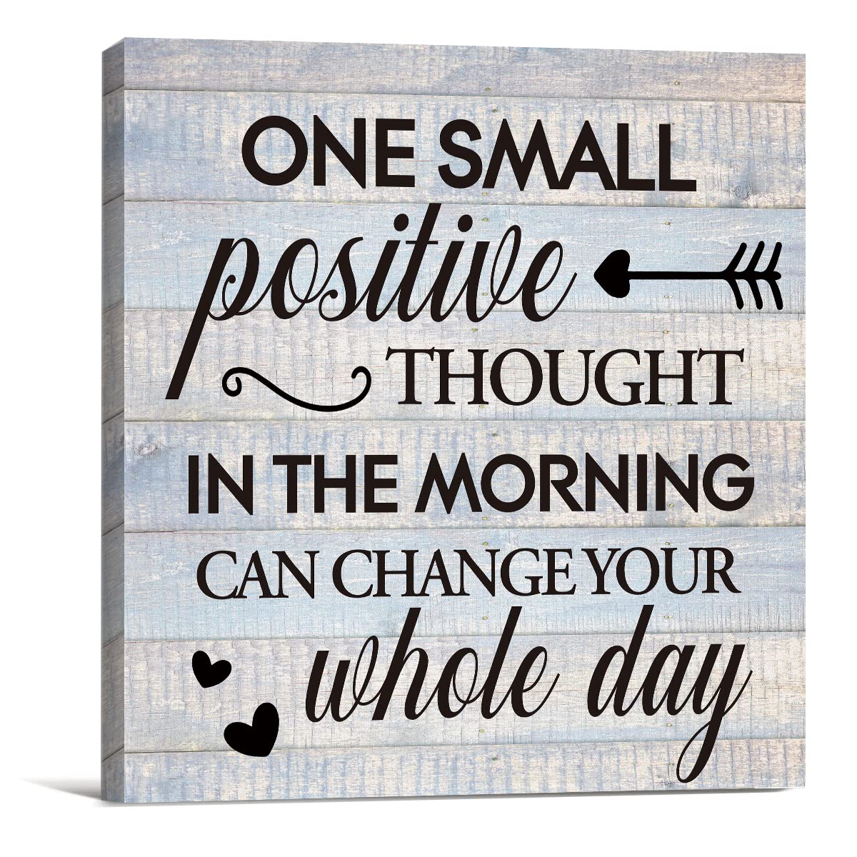 Inspirational Farmhouse Canvas Print Wall Art Decor One Small Positive Thought in the Morning Can Change Your Whole Day Sign Painting Plaque Rustic Home Decoration (8 X 8 Inches, Framed)
