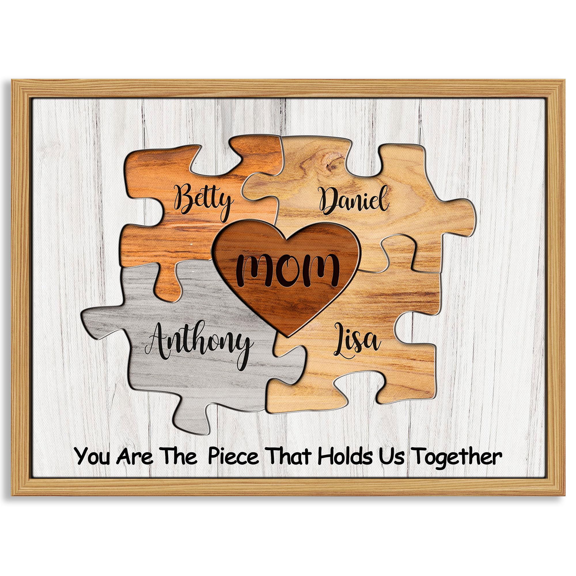 Amazon.com: Personalized Mothers Day Birthday Gifts for Mom from Daughter Son Custom Names Puzzle Canvas Prints with Frame You Are The Piece That Holds Us Together Family Wall Art Customized Christmas Decoration: Posters & Prints