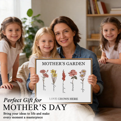 PARONA Personalized Mothers Day Gifts for Mom Custom Birth Month Flower Canvas Wall Art Customized Mothers Day Birthday Gifts for Mom Grandma Wife