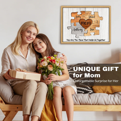 Amazon.com: Personalized Mothers Day Birthday Gifts for Mom from Daughter Son Custom Names Puzzle Canvas Prints with Frame You Are The Piece That Holds Us Together Family Wall Art Customized Christmas Decoration: Posters & Prints