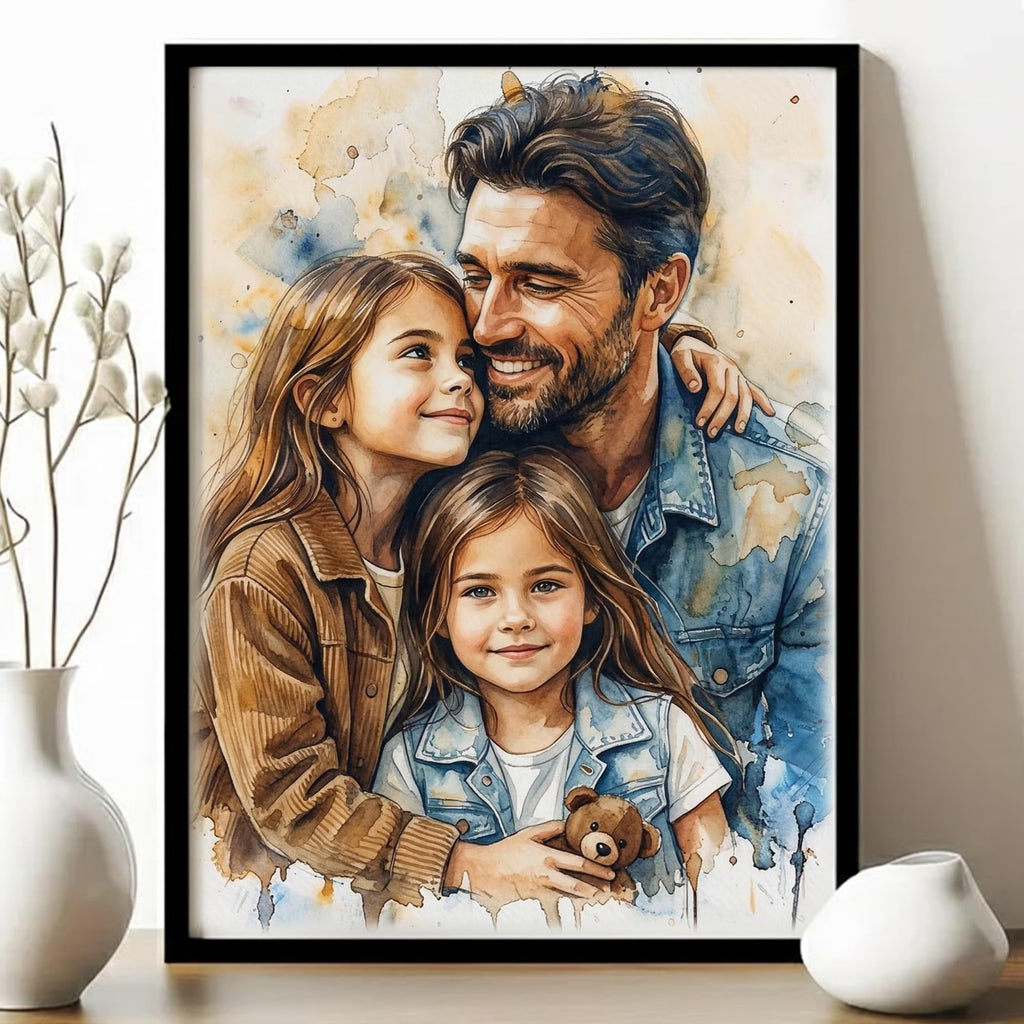 Noni Personalized Family Portrait Wall Art, Custom Watercolor Portrait From Photo, Personalized Family Art, Mother's Day, Birhtday Gifts, Grandma Photo Gifts, Custom Canvas For Mom Grandma Style 2