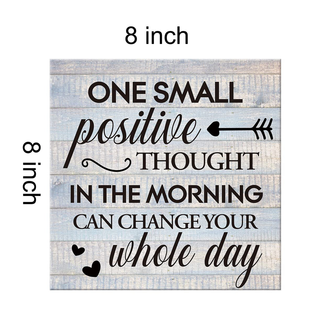 Inspirational Farmhouse Canvas Print Wall Art Decor One Small Positive Thought in the Morning Can Change Your Whole Day Sign Painting Plaque Rustic Home Decoration (8 X 8 Inches, Framed)