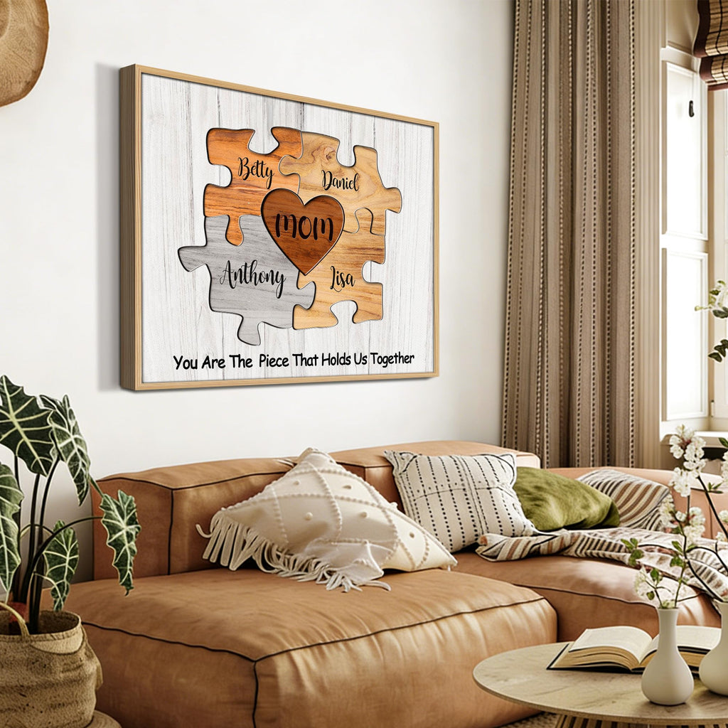 Amazon.com: Personalized Mothers Day Birthday Gifts for Mom from Daughter Son Custom Names Puzzle Canvas Prints with Frame You Are The Piece That Holds Us Together Family Wall Art Customized Christmas Decoration: Posters & Prints