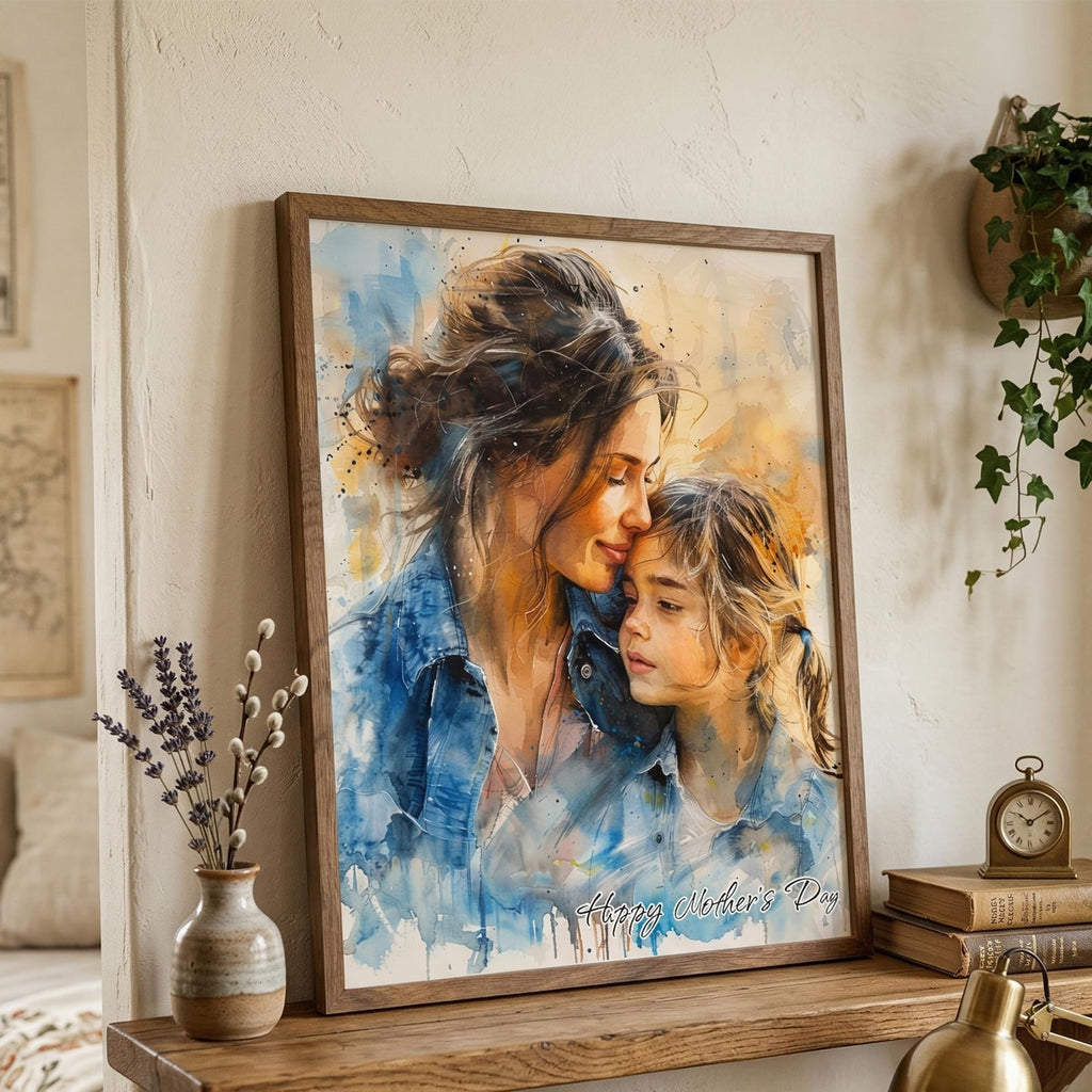 Noni Personalized Family Portrait Wall Art, Custom Watercolor Portrait From Photo, Personalized Family Art, Mother's Day, Birhtday Gifts, Grandma Photo Gifts, Custom Canvas For Mom Grandma Style 2