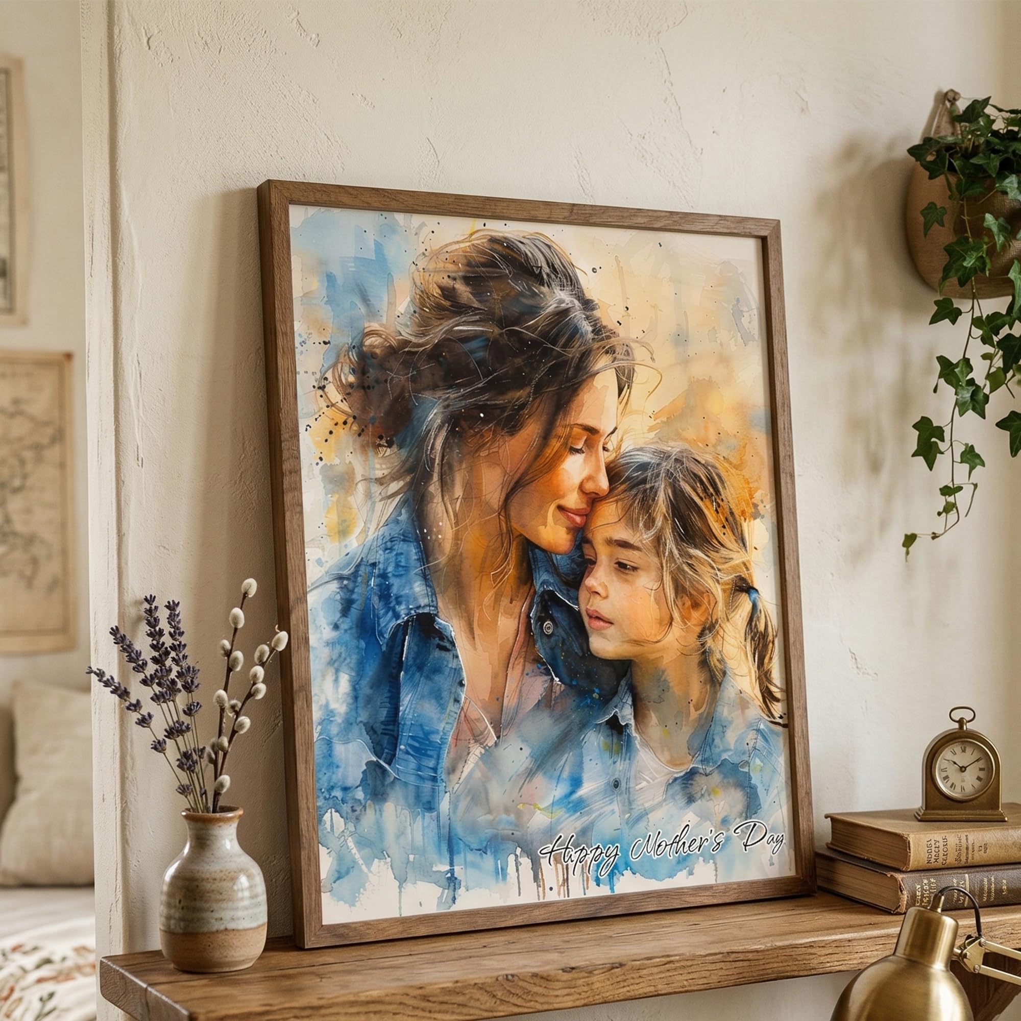 Noni Personalized Family Portrait Wall Art, Custom Watercolor Portrait From Photo, Personalized Family Art, Mother's Day, Birhtday Gifts, Grandma Photo Gifts, Custom Canvas For Mom Grandma Style 2