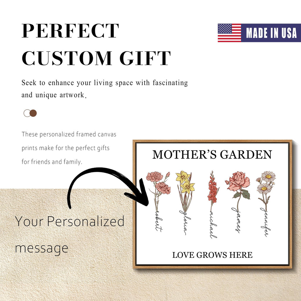 PARONA Personalized Mothers Day Gifts for Mom Custom Birth Month Flower Canvas Wall Art Customized Mothers Day Birthday Gifts for Mom Grandma Wife