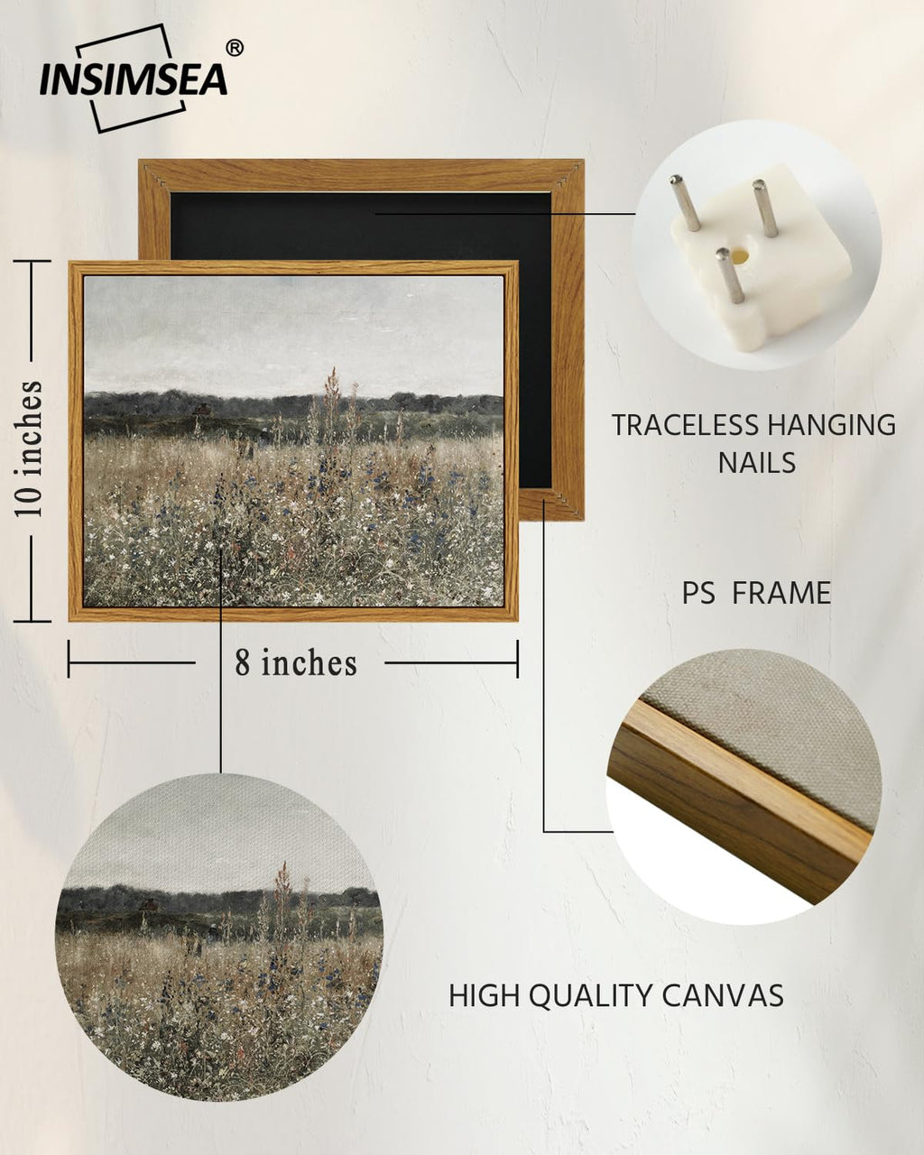InSimSea Framed Canvas Wall Art, Meadow with Flowers Painting, Landscape for Living Room, Bedroom, Home, Bathroom Decor