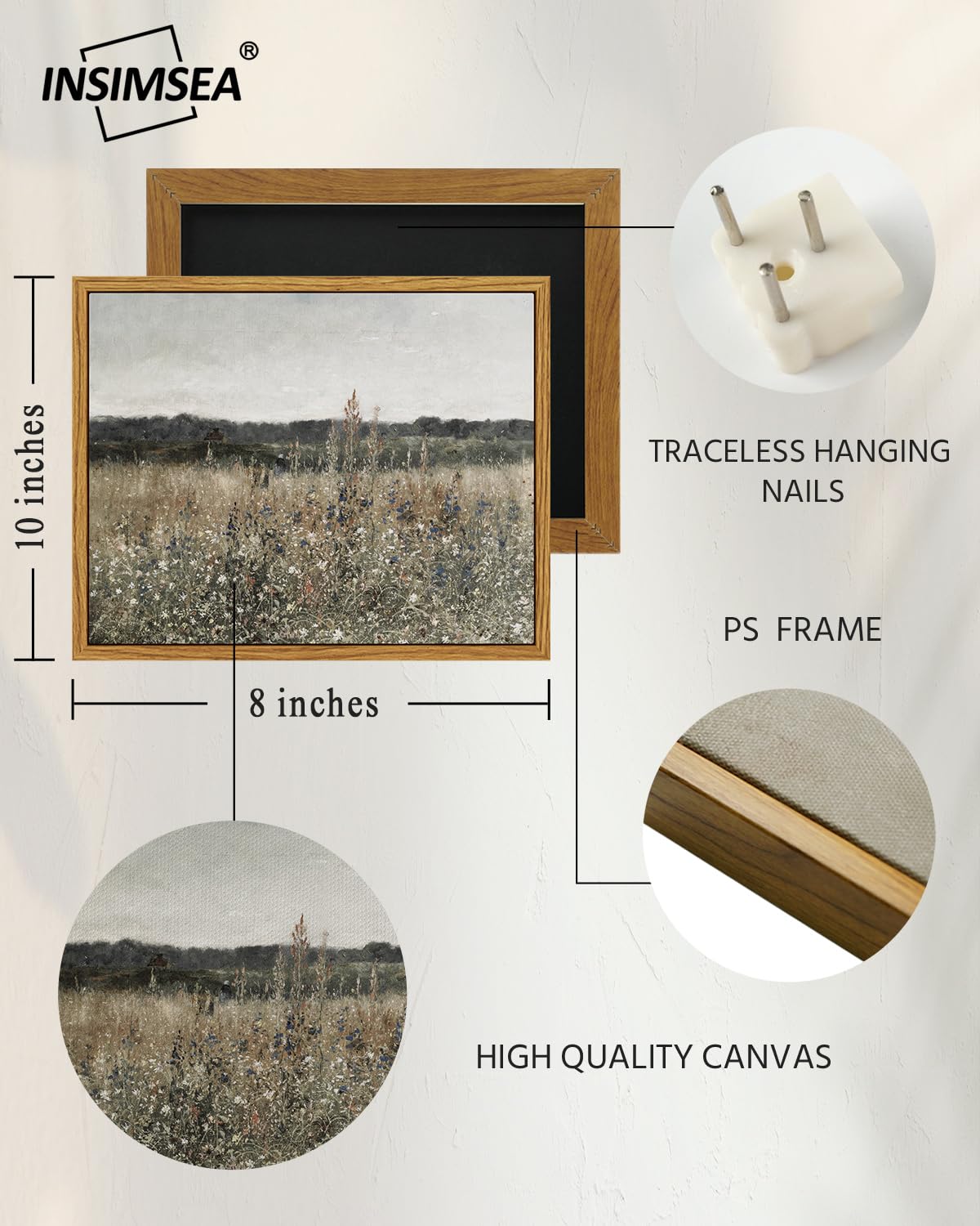 InSimSea Framed Canvas Wall Art, Meadow with Flowers Painting, Landscape for Living Room, Bedroom, Home, Bathroom Decor