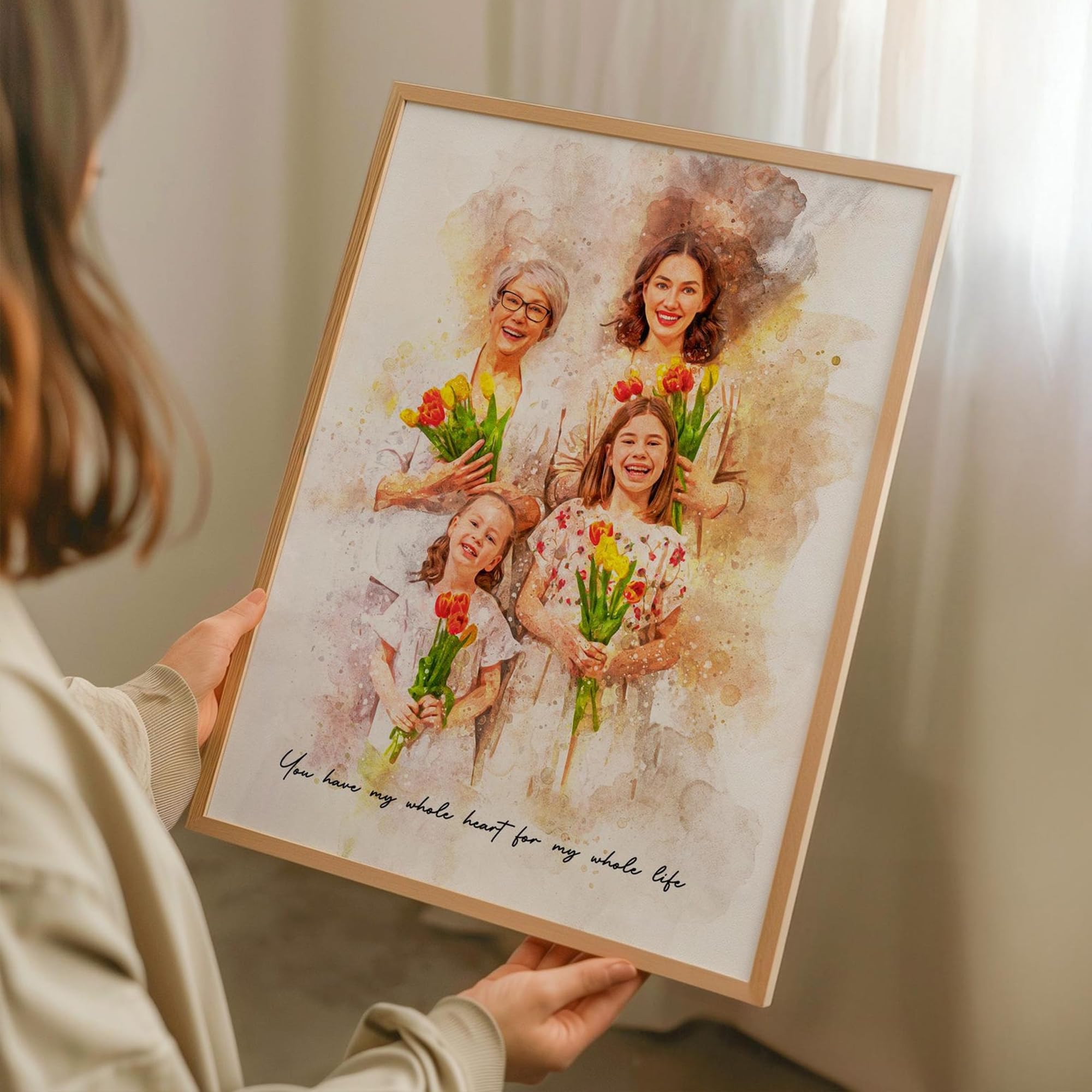 Noni Personalized Family Portrait Wall Art, Custom Watercolor Portrait From Photo, Personalized Family Art, Mother's Day, Birhtday Gifts, Grandma Photo Gifts, Custom Canvas For Mom Grandma Style 2