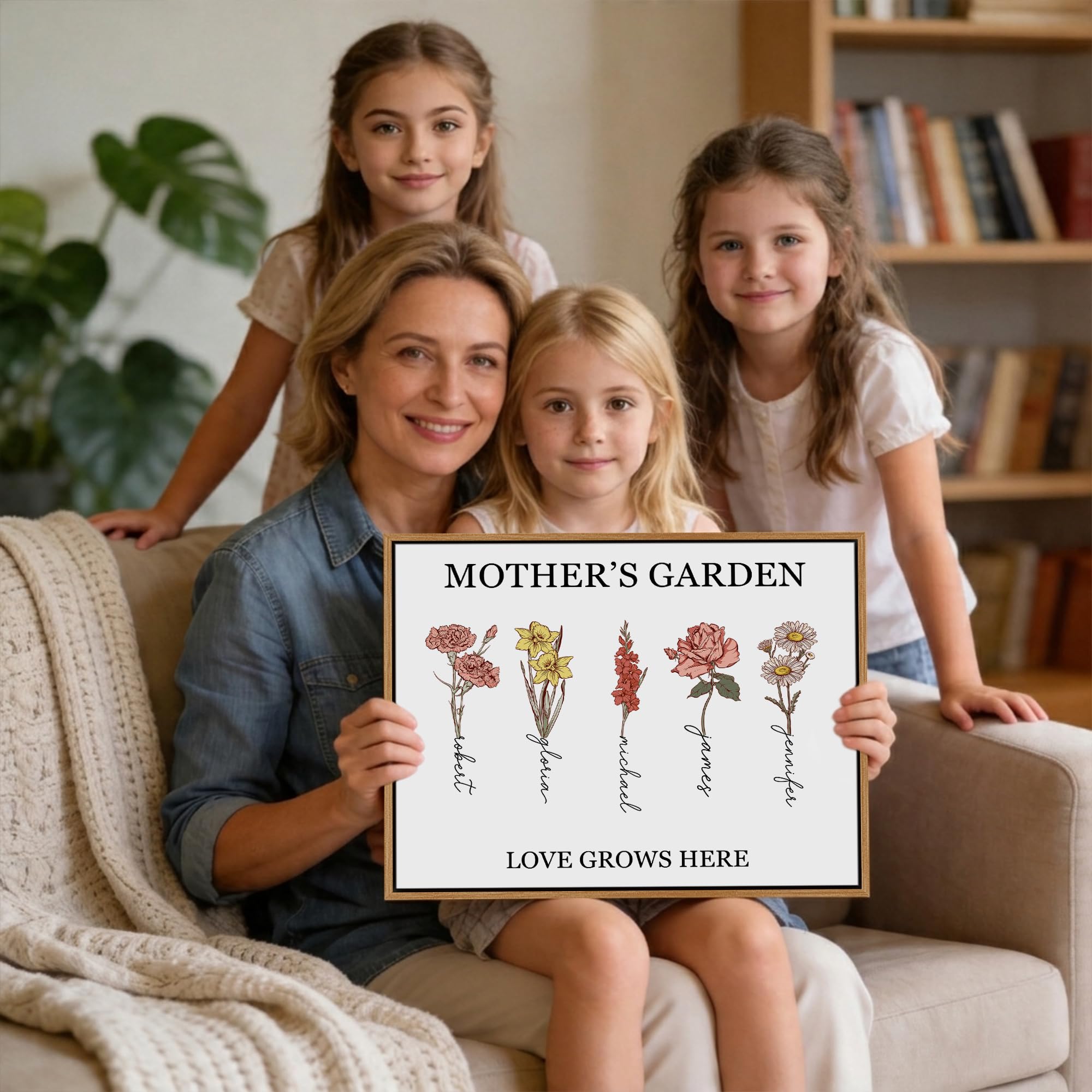 PARONA Personalized Mothers Day Gifts for Mom Custom Birth Month Flower Canvas Wall Art Customized Mothers Day Birthday Gifts for Mom Grandma Wife