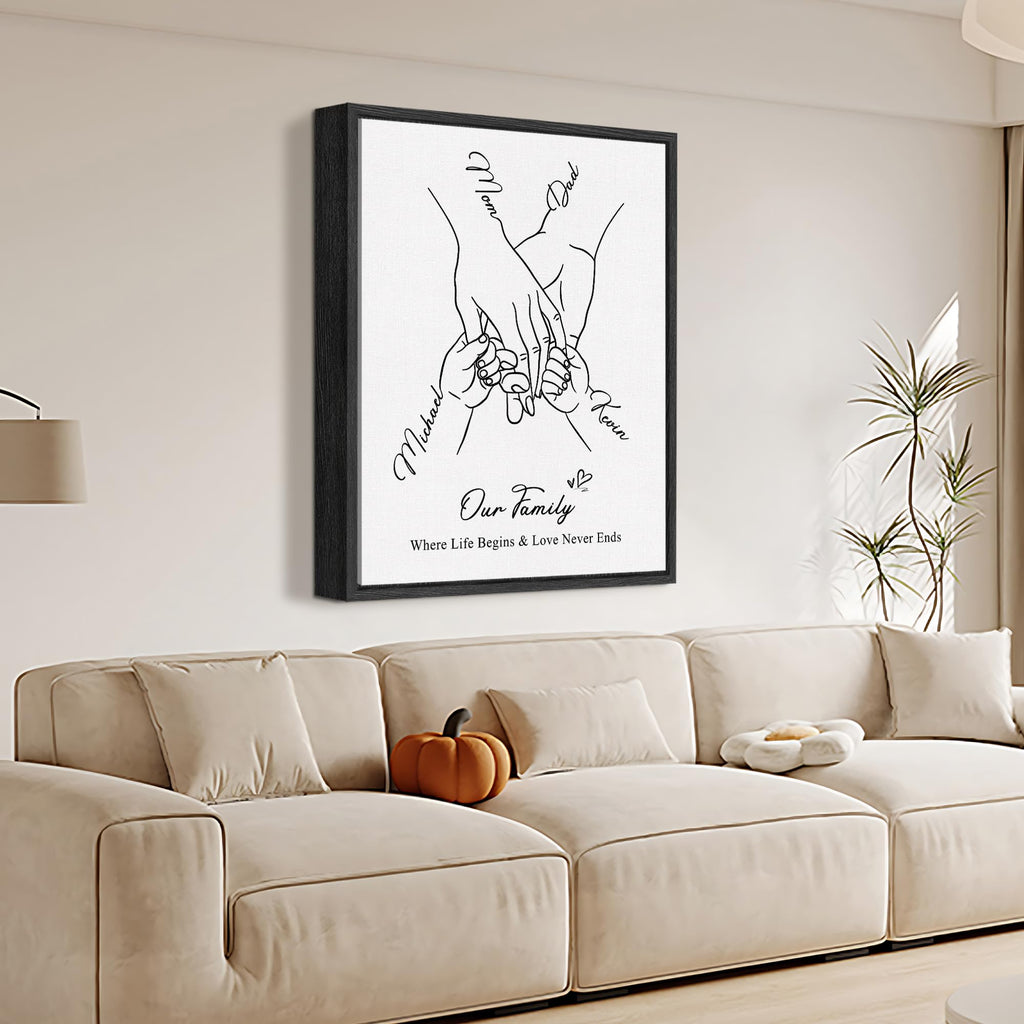 Personalized Mothers Day Birthday Gifts For Mom Wife Women, Custom Family Holding Hands Canvas Prints Frame Wall Art With Names, Customized Mom Gifts From Daughter Son Kids Husband