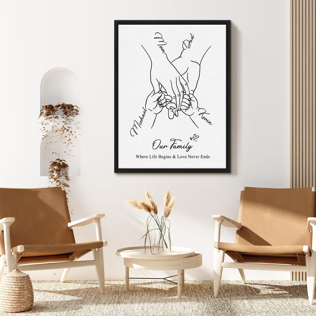 Personalized Mothers Day Birthday Gifts For Mom Wife Women, Custom Family Holding Hands Canvas Prints Frame Wall Art With Names, Customized Mom Gifts From Daughter Son Kids Husband
