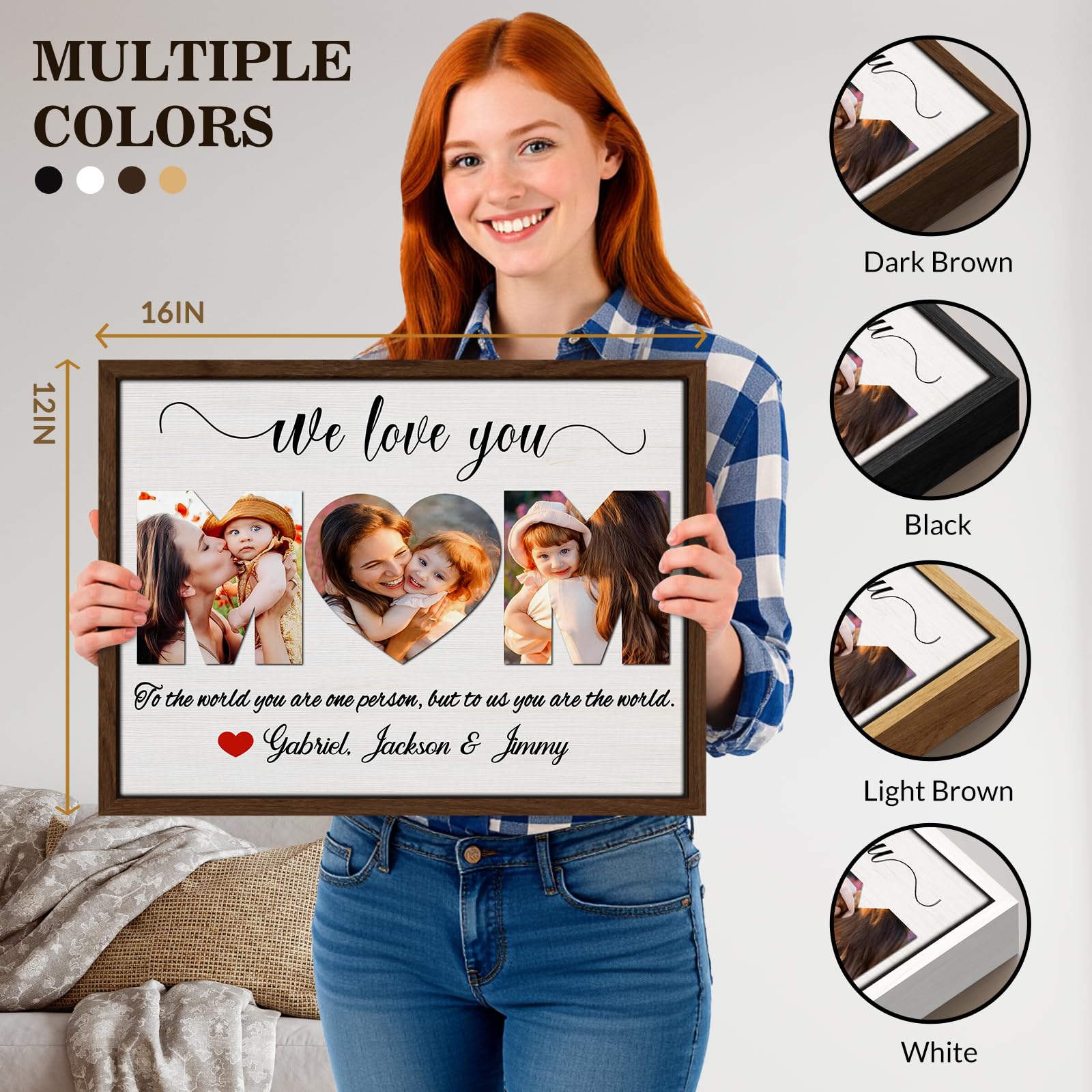 Ship Next Day Personalized Mothers Day Gifts for Grandma from Grandkids, Custom Canvas Picture Framed Wall Art for Grandma, Customized Photo Gifts for Grandmother Grammy NANA 10"x 8"