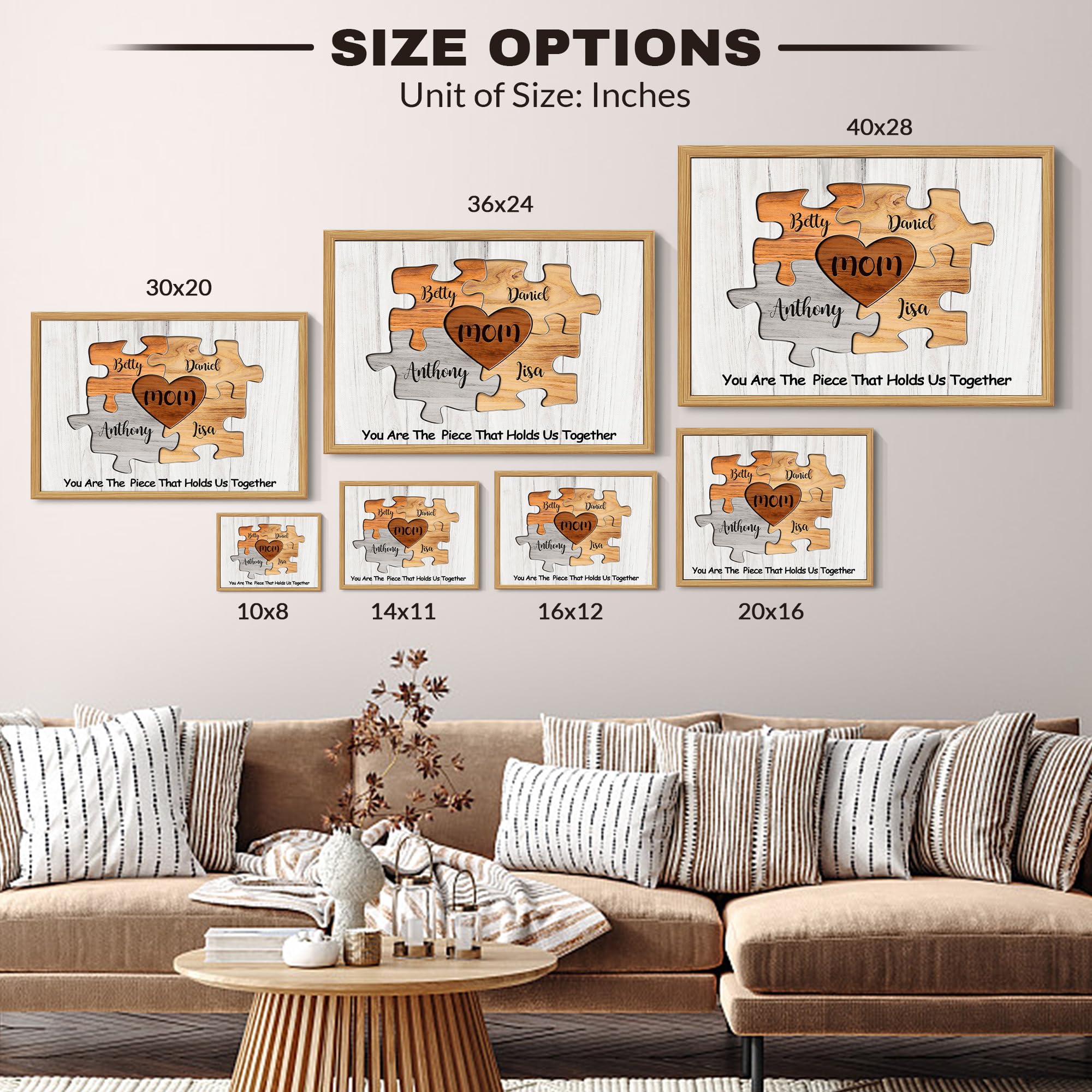 Amazon.com: Personalized Mothers Day Birthday Gifts for Mom from Daughter Son Custom Names Puzzle Canvas Prints with Frame You Are The Piece That Holds Us Together Family Wall Art Customized Christmas Decoration: Posters & Prints
