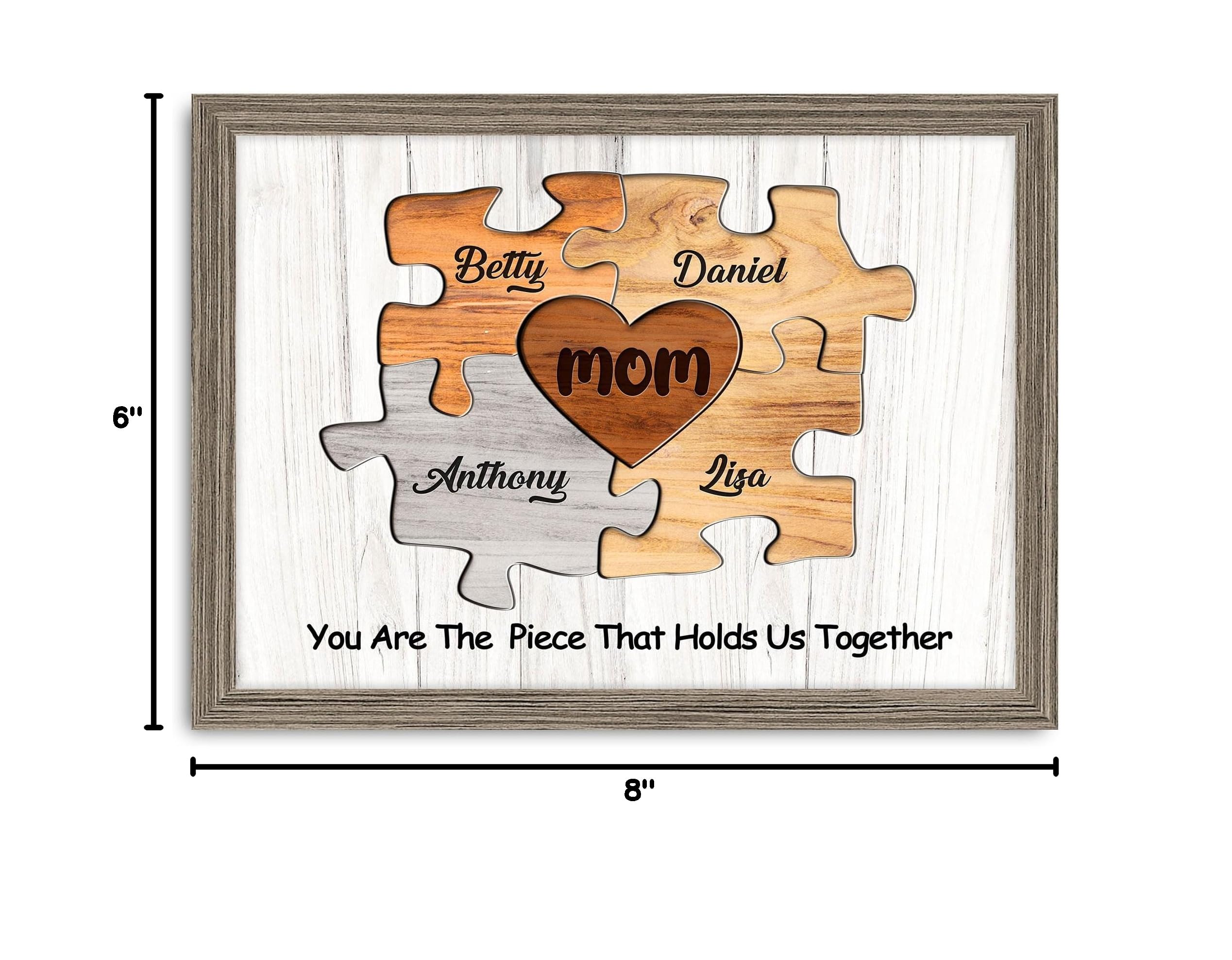 Amazon.com: Personalized Mothers Day Birthday Gifts for Mom from Daughter Son Custom Names Puzzle Canvas Prints with Frame You Are The Piece That Holds Us Together Family Wall Art Customized Christmas Decoration: Posters & Prints