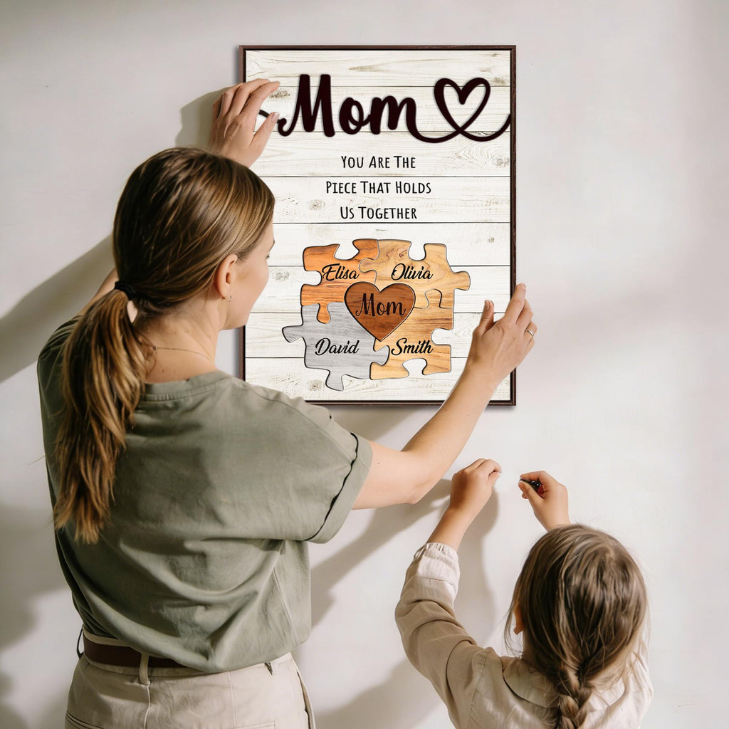 Personalized Mothers Day Idea Gifts for Mom from Daughter Son Kids Husband Custom Puzzles Sign Canvas Prints with Names for Mom Nana Grandma Customized Mother's Day Birthday Wall Art Decoration Gift