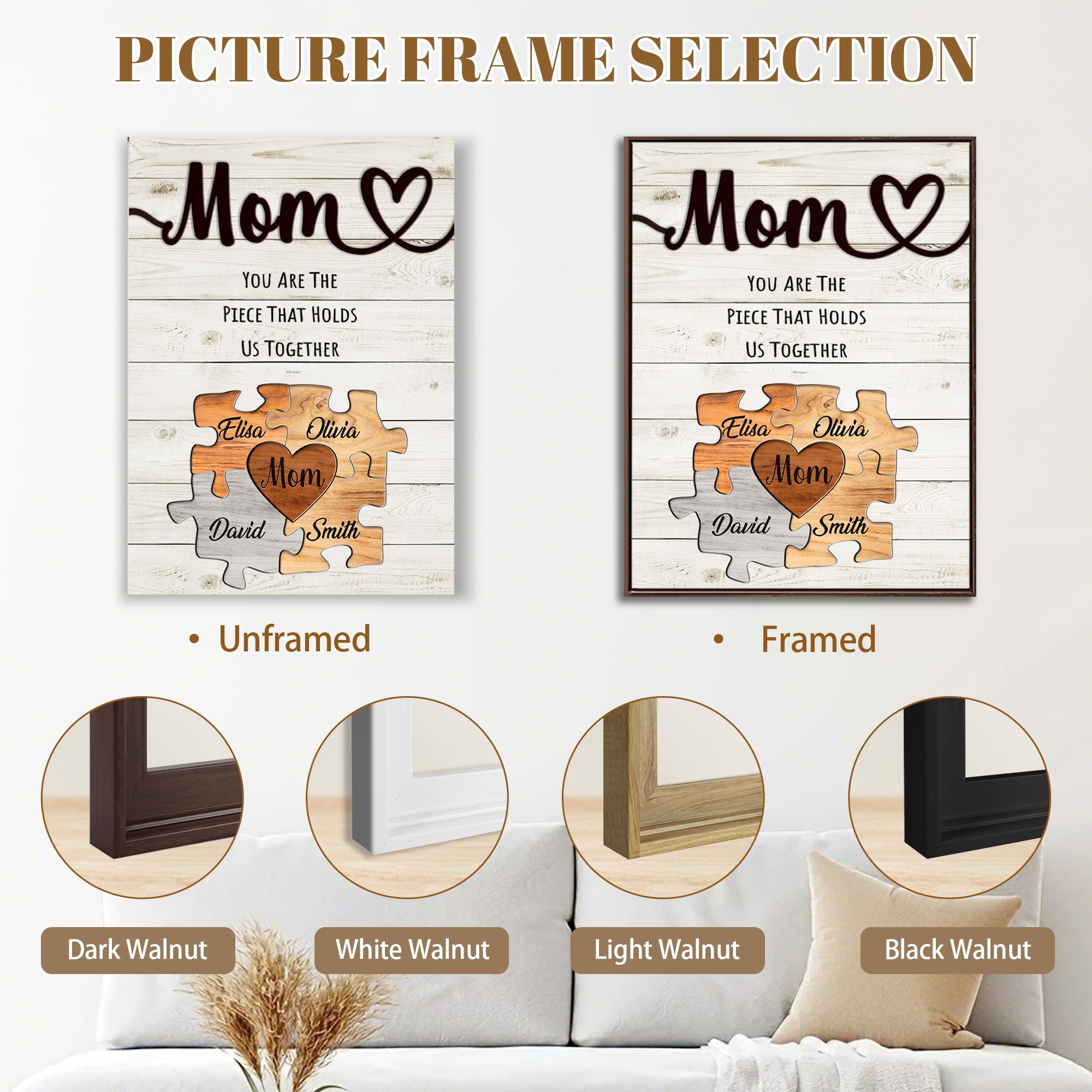 Personalized Mothers Day Idea Gifts for Mom from Daughter Son Kids Husband Custom Puzzles Sign Canvas Prints with Names for Mom Nana Grandma Customized Mother's Day Birthday Wall Art Decoration Gift