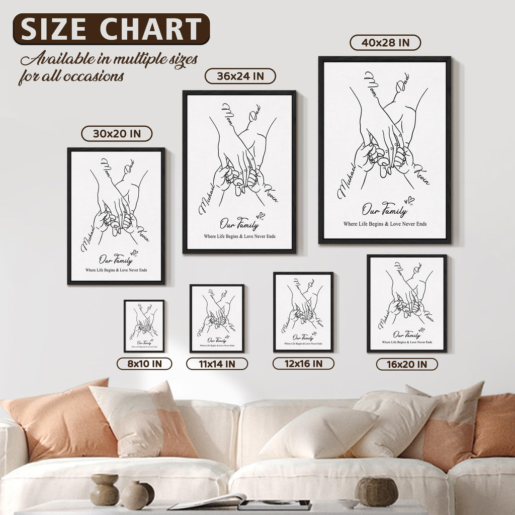 Personalized Mothers Day Birthday Gifts For Mom Wife Women, Custom Family Holding Hands Canvas Prints Frame Wall Art With Names, Customized Mom Gifts From Daughter Son Kids Husband