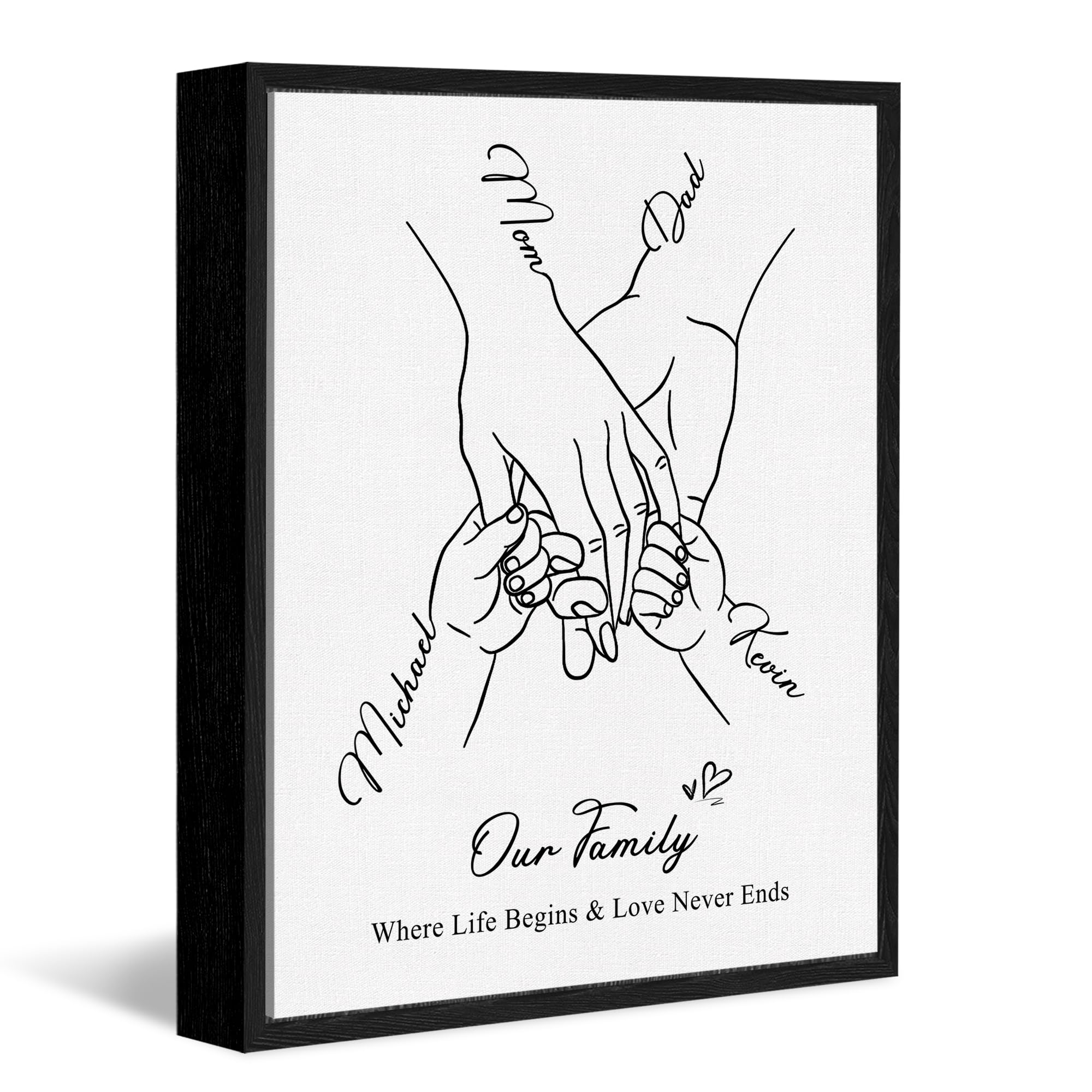 Personalized Mothers Day Birthday Gifts For Mom Wife Women, Custom Family Holding Hands Canvas Prints Frame Wall Art With Names, Customized Mom Gifts From Daughter Son Kids Husband